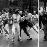 Η Kathrine Switzer με το 261 ενώ ο Jock Semple προσπαθεί να την απομακρύνει από τον Μαραθώνιο της Βοστώνης το 1967