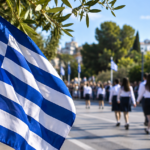 Ραφήνα – Πικέρμι: Τι ώρα γίνονται οι παρελάσεις της 28ης Οκτωβρίου – Το πλήρες πρόγραμμα Ελληνική σημαία σε εορταστική σκηνή της 28ης Οκτωβρίου – ψηφιακή εικονογράφηση