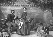 «Jane Eyre»: Η ορφανή ηρωίδα που άλλαξε τη λογοτεχνία Η Τζέιν Έιρ, ο Ρότσεστερ και η Αντέλ σε κήπο, αυθεντική υδατογραφία του Frederick Walker, οριζόντια σύνθεση