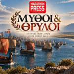Καλλιτεχνική αναπαράσταση του περσικού στόλου στον κόλπο του Μαραθώνα το 490 π.Χ.
