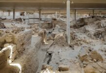 Αρχαιολογικός χώρος Ακρωτηρίου στη Σαντορίνη, εικόνα αρχείου